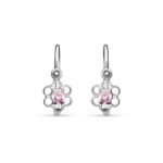 Fehér arany virágos baba fülbevaló világos rózsaszín cirkónia kövekkel - BF52