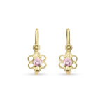 Arany virágos baba fülbevaló világos rózsaszín cirkónia kövekkel - BF54